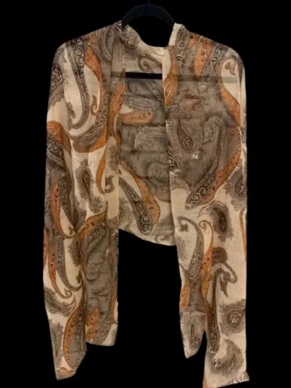 Paisley Wool Shawl. Brown, Tan. Orange 28x 78
